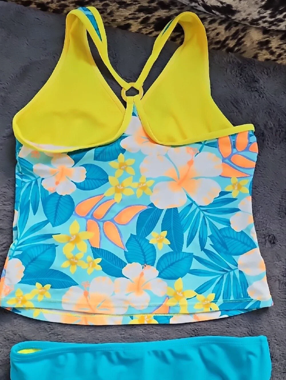 Girls' Tropical Floral Tankini Swim Set with Yellow Skirt